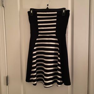 Express Strapless Striped Flare Dress